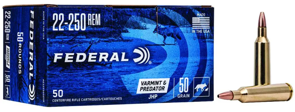 FEDERAL 22250 REM 50GR JHP 50 CT AE VARMINT 50 RD/BX 5 BX/CS