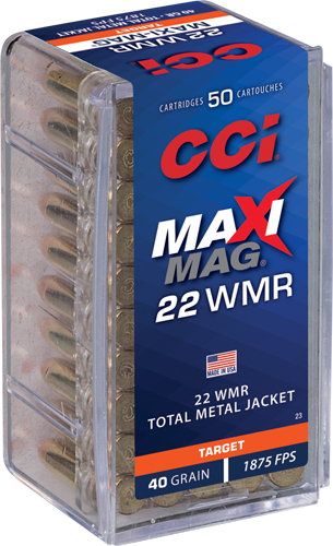 CCI MAXI-MAG 22WMR 40GR FMJ - SOLID 1875FPS 50RD 40BX/CS