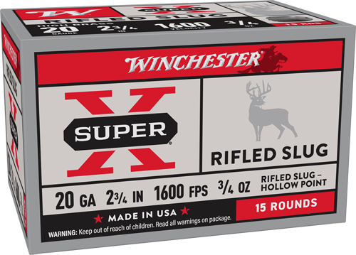 WINCHESTER SUPER-X 20GA 2.75" - 3/4OZ RIFLES SLUG 15RD 10BX/CS